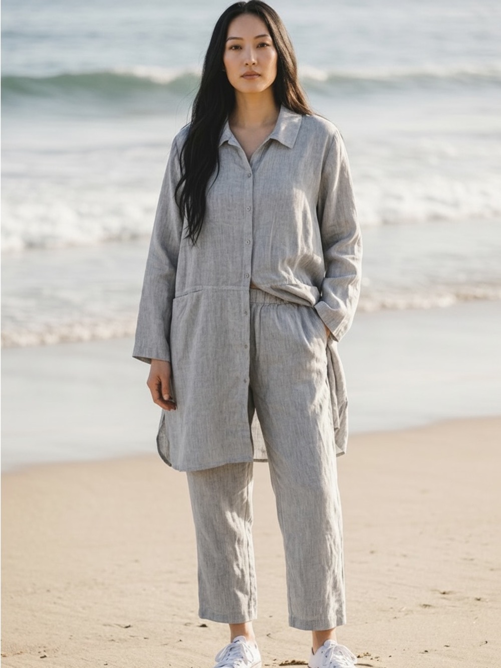 Flax 2 PC Set Jacket & Cropped Pants 100% Linen Lagenlook Artisan Sz Large
